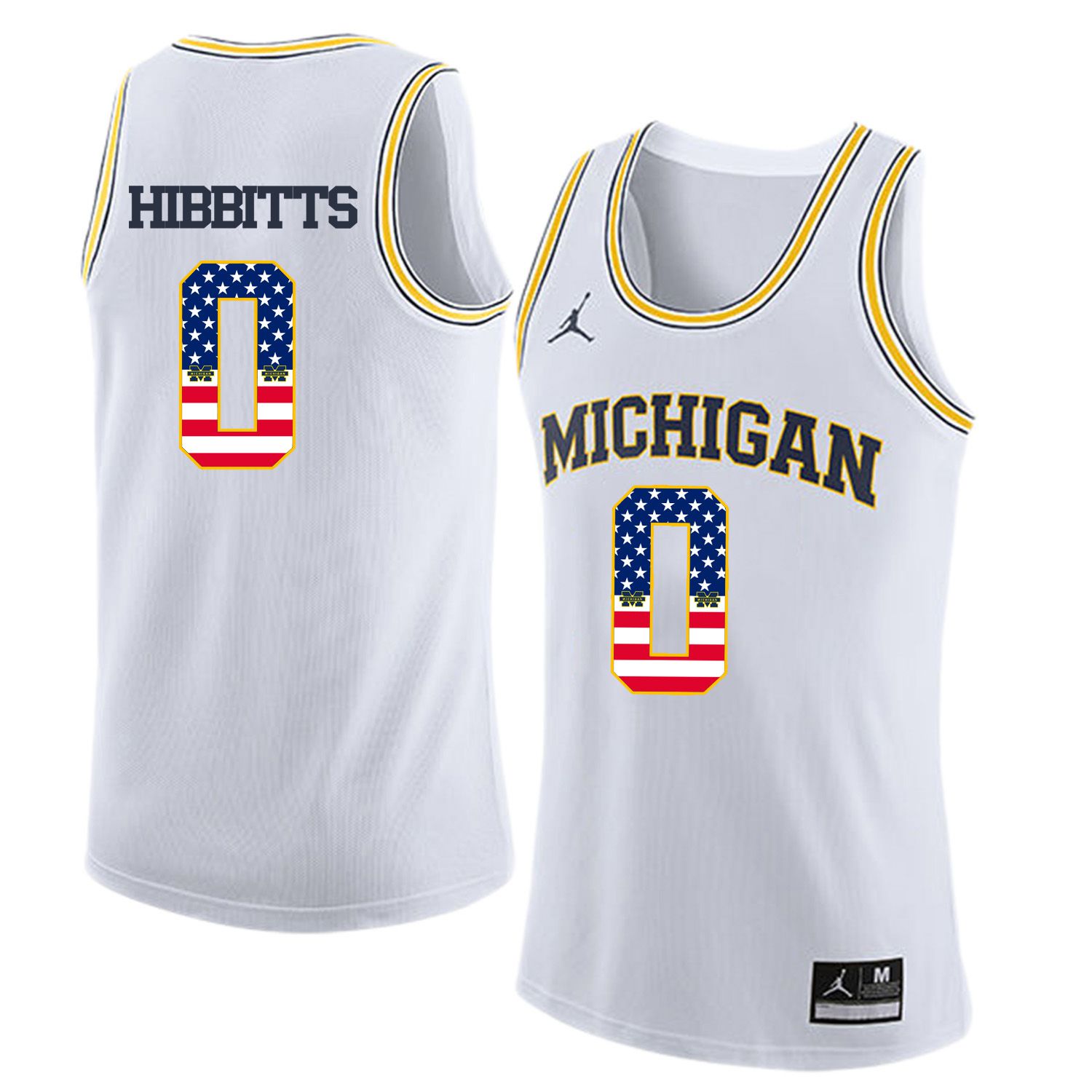 Men Jordan University of Michigan Basketball White 0 Hibbitts Flag Customized NCAA Jerseys